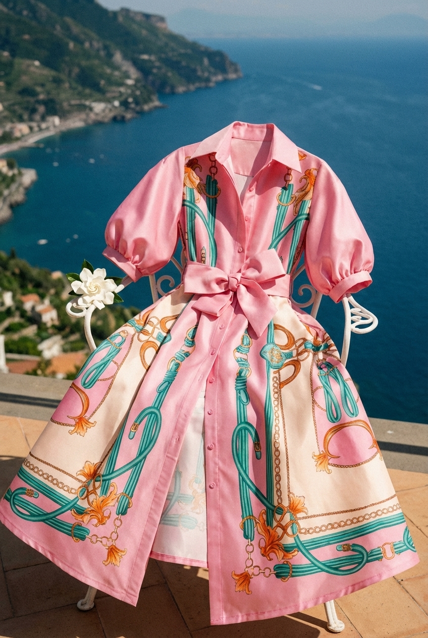 Pink Scarf Print Dress — 3